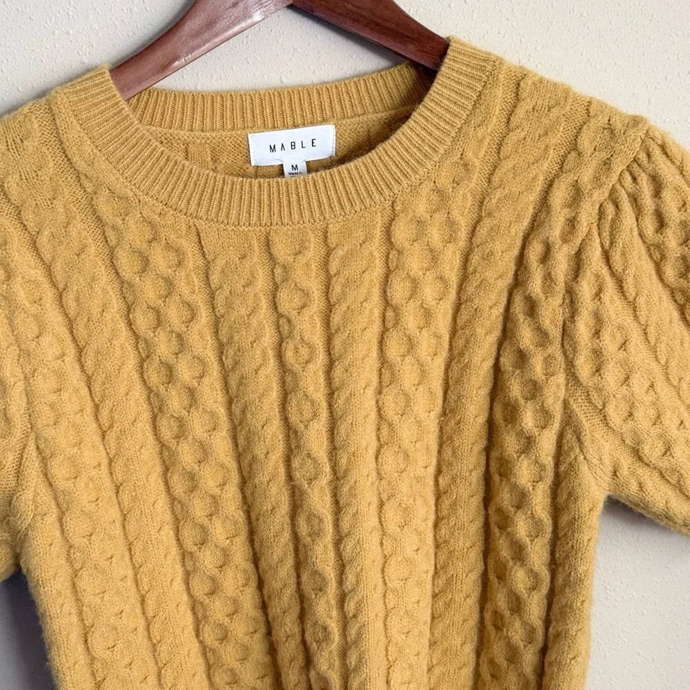 Mable Mustard Cable Knit Sweater Short Sleeve Cozy Cottagecore Medium - Picture 2 of 14
